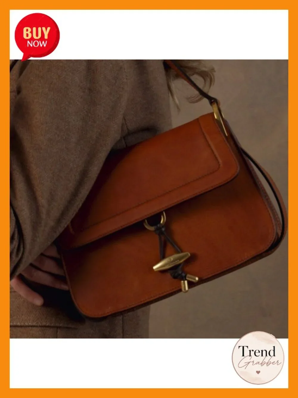 Full-Grain Leather Shoulder Bag with Toggle Closure – Elegant Handbag